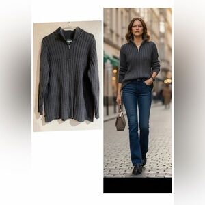 Lauren Ralph Lauren Gray Half Zip Ribbed Sweater Size 2XL